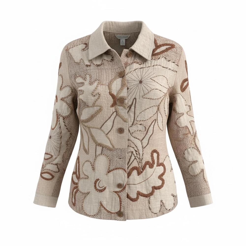 Vtg 1990s Laura Ashley Embroidered Cotton Silk Jacket | Botanical Cottage Style